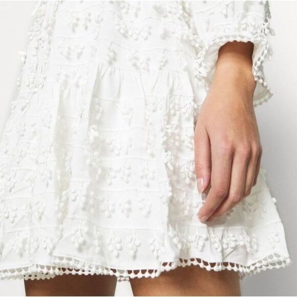 Farm Rio White Textured Mini Dress, Beaded Tassels- Size Small - Picture 9 of 14